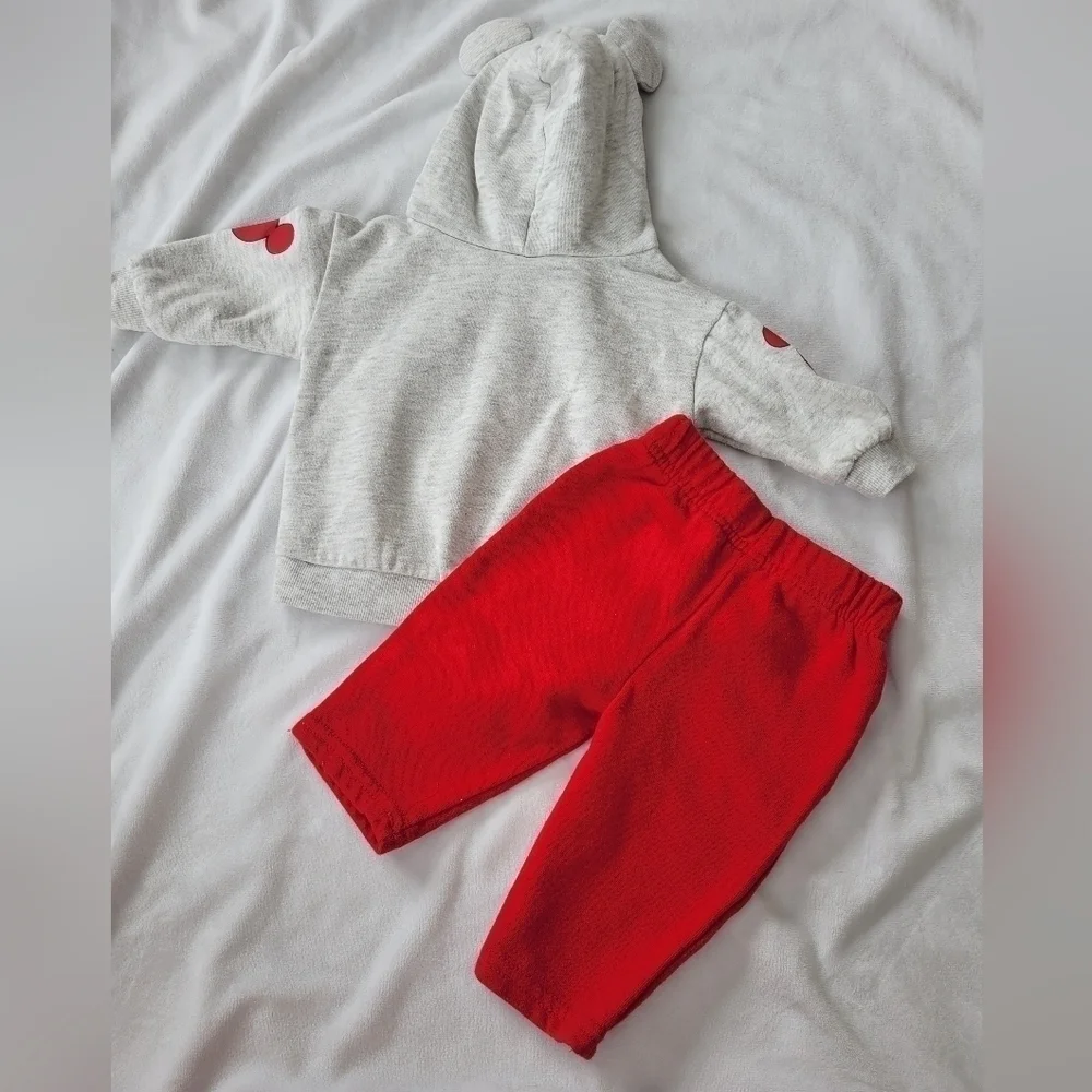Disney baby Mickey Mouse hooded grey and red sweat suit 3-6m